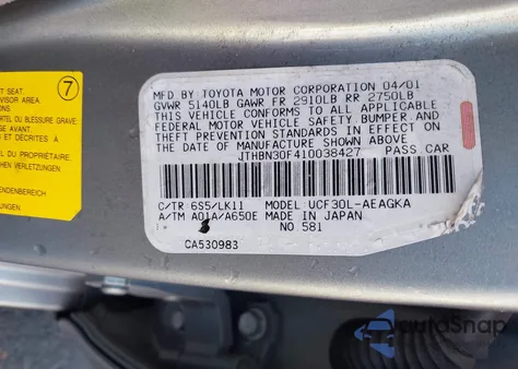 2001 Lexus Ls 430 z USA, uszkodzony, nr VIN JTHBN30F410038427